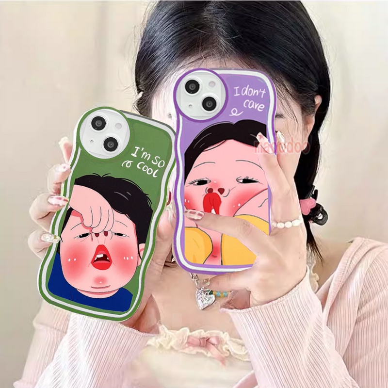 Soft Casing Redmi Note 13 12 11S 11 10s 10 Pro 9 8 13C 12C 10C 10A 9C 9S 9A 6A 5A POCO X5 M3 X3 X4 M4 Pro 4G F4 F5 5G NFC K40S Cute Wavy Edge Cartoon Couple Phone Case Funny Boy Girl Airbag Anti-fall Back Cover BW 67