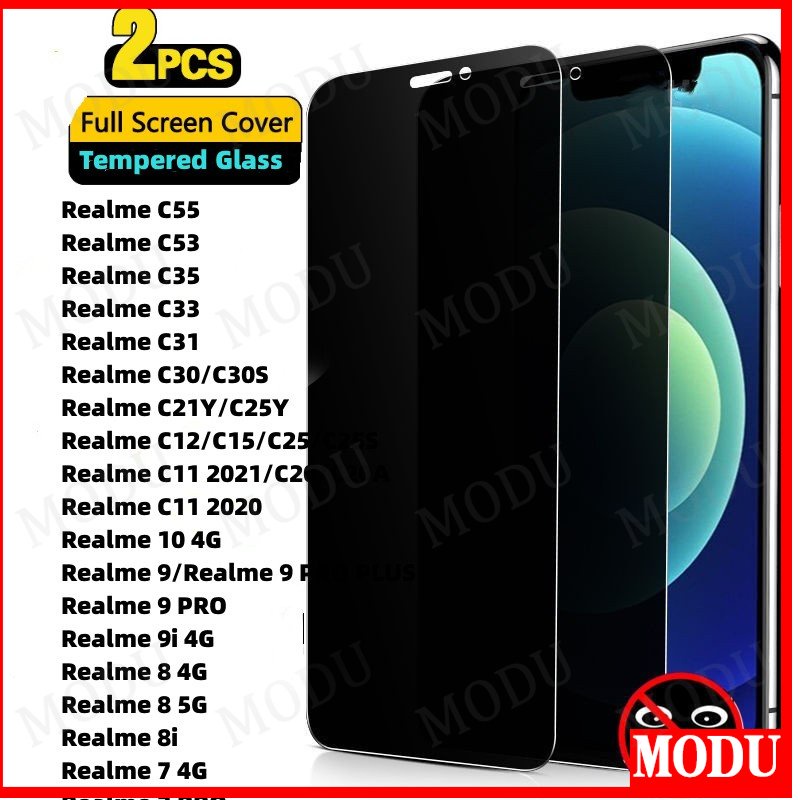 กระจกนิรภัยกันรอยหน้าจอ กันแอบมอง เพื่อความเป็นส่วนตัว สําหรับ Realme 11 C55 C53 10 9 9i 8 8i 7 7i 6 6i 5 5i C35 C33 C31 C30 C30S C31 C21Y C25Y C25S C20 C25 C15 C12 C11 C20 C20A Pro Plus 2 ชิ้น ตัวป้องกัน