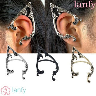 LANFY ต่างหูตะขอ รูปเอลฟ์ สีพื้น สไตล์เกาหลี โกธิค ฮิปฮอป สําหรับผู้หญิง