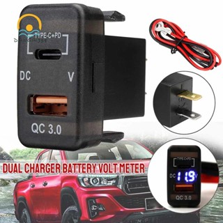 อะแดปเตอร์ซ็อกเก็ตโวลต์มิเตอร์ ที่ชาร์จ Type-C+PD QC3.0 USB คู่ สําหรับรถยนต์ Landcruiser Prado FJ Cruiser Hiace RAV4