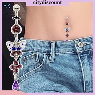 &lt;citydiscount&gt; จิวสะดือ จี้รูปผีเสื้อ ประดับพู่ยาว ทรงเรขาคณิต หลากสี 1 ชิ้น