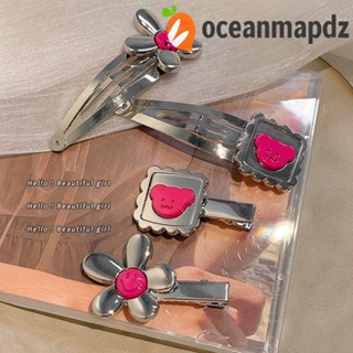 OCEANMAPDZ กิ๊บติดผมโลหะ สีเงิน สร้างสรรค์ กิ๊บหน้าม้า คาวาอี้ โลลิต้า หมี ทรงเรขาคณิต หน้ายิ้ม ปากเป็ด เครื่องประดับผม สําหรับผู้หญิง