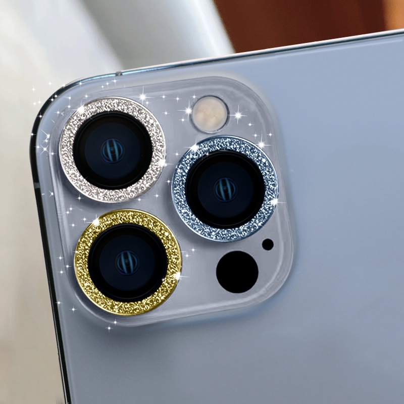 เพชร กลิตเตอร์ แหวนโลหะ เลนส์ กระจกนิรภัย เลนส์กล้อง ฟิล์มกันรอย สําหรับ iPhone 16 Pro Max 15 Plus 14 13 12 11