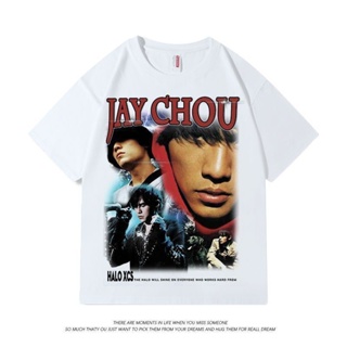 เสื้อยืดแขนสั้น ผ้าฝ้ายแท้ พิมพ์ลาย Jay Chou แฟชั่นฤดูร้อน สไตล์อเมริกันเรโทร สําหรับผู้ชาย และผู้หญิง 7.26