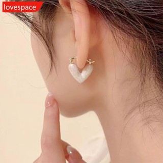 Lovespace ต่างหูกระดุม โลหะผสม รูปหัวใจ เครื่องประดับสตรี M9N5