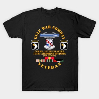  พิมพ์ลาย เสื้อยืดผ้าฝ้ายพิมพ์ลายPutih Viral Gulf War Combat Infantry Vet 2Nd Bn 327Th 101St Abn Div Wo Map