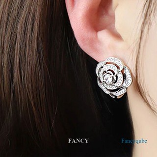 Fancy ต่างหูห่วง รูปดอกไม้ สีเงิน สีทอง เครื่องประดับ สําหรับผู้หญิง งานหมั้น งานแต่งงาน