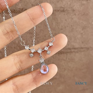 Fancy สร้อยคอโซ่ จี้หินมูนสโตน ทรงหยดน้ํา สีเงิน สไตล์วินเทจ เครื่องประดับ สําหรับผู้หญิง