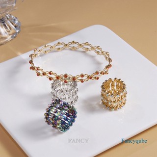 Fancy 2 In 1 สร้อยข้อมือ แหวนคริสตัล พลอยเทียม ยืดหดได้ ของขวัญเครื่องประดับ สําหรับผู้หญิง