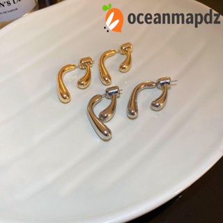 OCEANMAPDZ ต่างหูกระดุม รูปตัว U สีทอง สไตล์เกาหลี เรียบง่าย ป้องกันภูมิแพ้ เครื่องประดับ สําหรับผู้หญิง