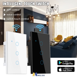 1/2/3/4 สวิตช์ปุ่มสัมผัส Tuya Smart Wifi Light Wall Switch Neutral Wire สำหรับ Alexa และ Google Home MOLISA