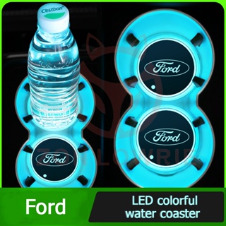 แผ่นรองแก้วน้ํารถยนต์ มีไฟ Led หลากสี สําหรับ Ford Mondeo Ranger Ecosport F150 F-250 Focus MK4 Explorer Rapter Wildtrak XLT XL