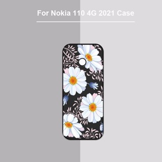 เคสโทรศัพท์มือถือ ซิลิโคนนิ่ม TPU ลายดอกไม้ สีดํา สําหรับ Nokia 110 4G 2021