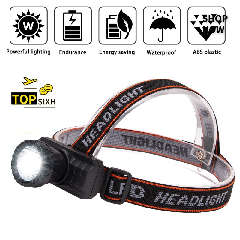 ไฟฉายคาดหัว LED ไฟฉายคาดหัว ไฟฉายพกพา อุปกรณ์เดินป่าตอนกลางคืน ใช้แบตเตอรี่ 3A 3 ก้อน ไม่เเถมถ่าน