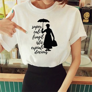 เสื้อท็อปส์ พิมพ์ลายกราฟฟิค Mary Poppins มังงะตลก สําหรับผู้หญิง