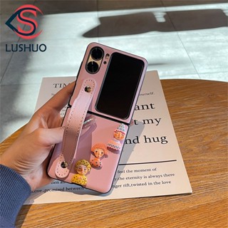 Lushuo เคสโทรศัพท์มือถือหนัง ฝาพับ ลายการ์ตูนตุ๊กตา 3D สีชมพู พร้อมสายคล้องมือ สําหรับ OPPO Find N2 findn2