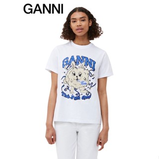 Ganni เสื้อยืดคอกลม แขนสั้น พิมพ์ลายกระต่าย สีฟ้า สําหรับผู้หญิง3673151