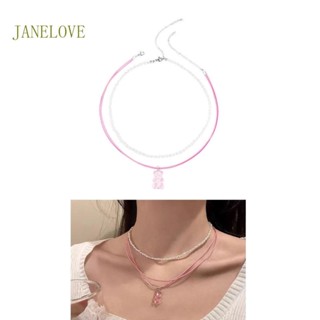 Jlove สร้อยคอโชคเกอร์ สองชั้น จี้หมี ไข่มุก การ์ตูนสัตว์น่ารัก ออกแบบเสน่ห์ ผู้หญิง ไหปลาร้า Ch