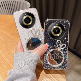 เคสโทรศัพท์มือถือ ลายกระต่ายน่ารัก แต่งกลิตเตอร์ พร้อมกระจก สําหรับ Realme11Pro+ Realme 11 Pro+ Pro Plus 5G 4G Realme11 11Pro