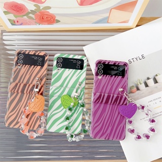 เคสโทรศัพท์มือถือ PC แข็ง แบบใส แถบบล็อกสี ป้องกันบานพับ สําหรับ Samsung Galaxy Z Flip 5 Z Flip5