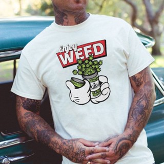 【Hot】 [100% Cotton]เสื้อยืดคอกลม Cotton 100% สกรีนลายกัญชา WEED Micky Hand (แขนสั้น) ส่งของจากไทย แฟชั่นแขนสั้นผ้าฝ้าย