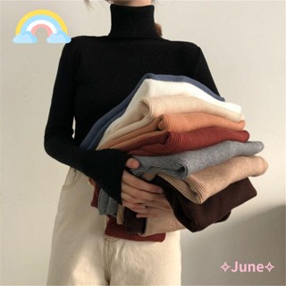 June เสื้อกันหนาว เสื้อจัมเปอร์ แบบเข้ารูป เรียบง่าย สําหรับผู้หญิง