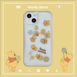 เคสโทรศัพท์มือถือ อะคริลิคใส กันกระแทก ลายการ์ตูนดิสนีย์ วินนี่ เดอะ พูห์ มีทรายไหล สําหรับ iPhone 14 13 12 Pro Max 11