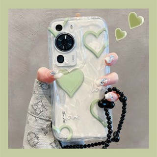 เคสโทรศัพท์มือถือ ลายหัวใจ สีเขียว สําหรับ Huawei p60pro p50 40pro nova11 10 9 New Glory 80