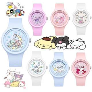 Sanrio Kuromi Cinnamoroll My Melody Pompompurin Hellokitty Pochacco นาฬิกาข้อมือซิลิโคน ทรงกลม ลายการ์ตูนน่ารัก (12)