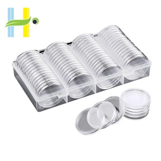 กล่องเก็บเหรียญ ทรงแคปซูล ขนาด 40 มม. พร้อมกล่องเก็บ จํานวน 60 ชิ้น