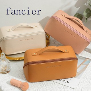 Fancier ใหม่ กระเป๋าเครื่องสําอาง กระเป๋าหนัง ขนาดใหญ่ สําหรับผู้หญิง เหมาะกับการเดินทาง