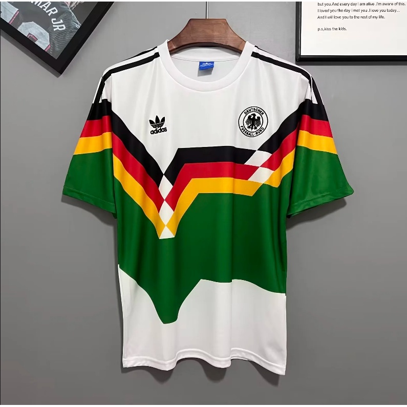 เสื้อกีฬาแขนสั้น ลายทีมชาติฟุตบอลเยอรมัน 90 ชุดเยอรมัน คุณภาพสูง สไตล์เรโทร