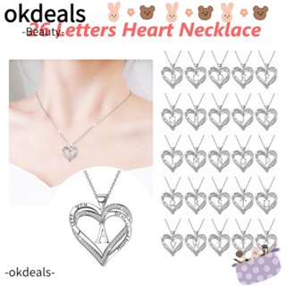 Okdeals สร้อยคอชุบเงิน จี้ตัวอักษร A ถึง Z รูปหัวใจ ประดับเพทาย สําหรับผู้หญิง