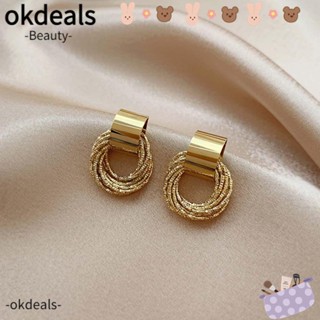 Okdeals ใหม่ ต่างหูเมทัลลิก จี้วงกลม ขนาดเล็ก สีทอง สไตล์เรโทร แฟชั่นสําหรับผู้หญิง 2022