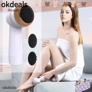 OKDEALS เครื่องขัดผิวที่ตายแล้ว ตะไบขัดเท้าไฟฟ้า สีทอง เงิน แบบพกพา 3 หัว แบบเปลี่ยน สําหรับขัดผิวที่ตายแล้ว