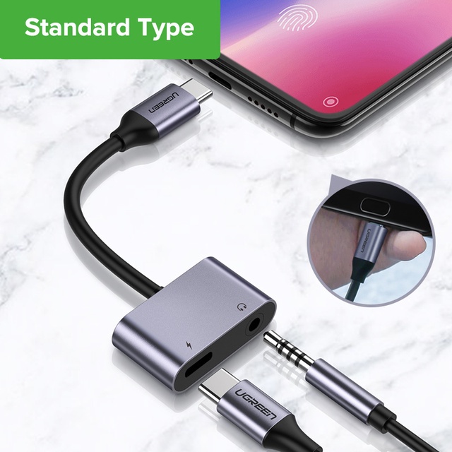 Ugreen 2-in-1 Usb Type C เป็น 3.5 มม. สายสัญญาณเสียง AUX สําหรับ Xiaomi Usb C อะแดปเตอร์ชาร์จหูฟัง พร้อมการชาร์จอย่างรวดเร็ว