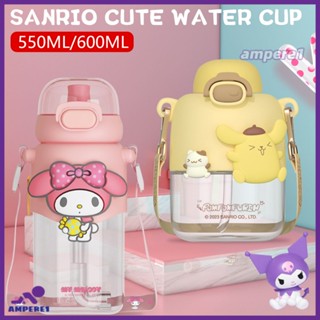 Kawaii Sanrio Thermos แก้วการ์ตูนน่ารัก Cinnamoroll Kuromi Melody แบบพกพาพลาสติกทนทานขวดน้ำเด็ก-AME1 -AME1