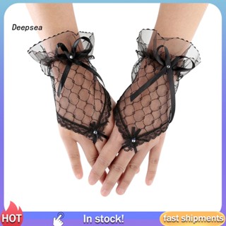 Dpa ถุงมือสั้น ผ้าลูกไม้ ประดับโบว์ เซ็กซี่ สําหรับเจ้าสาว งานแต่งงาน