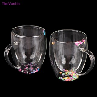 Thevantin แก้วเครื่องดื่ม ชา กาแฟ รูปดาว กลิตเตอร์ แบบใส พร้อมหูจับ สองชั้น 1 ชิ้น