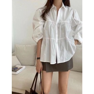 เสื้อเชิ้ตแขนยาว แต่งจับจีบ สไตล์เกาหลี แฟชั่นฤดูใบไม้ร่วง สําหรับผู้ใหญ่ GRY1