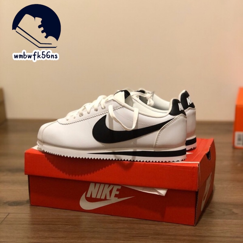 Real picture Nike cortez Forrest Gump shoes White Black hook sports running Casual couple 807471 wear 101 รองเท้า