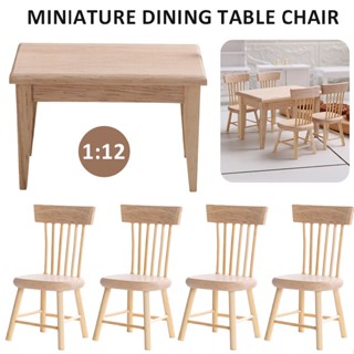 1/12 Miniature Dollhouse Furniture Wooden Dining Table Chair Simulation Toy