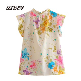 Uibey เสื้อเชิ้ตแฟชั่น คอปก พิมพ์ลาย 4432