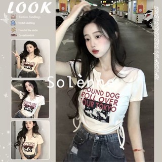 Solenne  เสื้อครอป เสื้อยืดผู้หญิง ครอป baby tee สาวเรโทร 2023 NEW Style สบาย รุ่นใหม่ Stylish Beautiful A99J30B 36Z230909