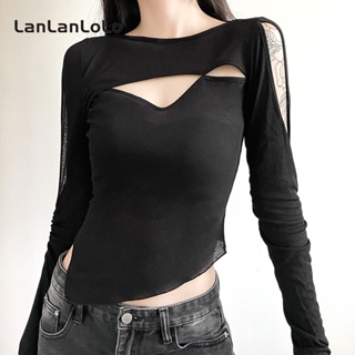 Lanlanlolo เสื้อซีทรู แขนยาว กันแดด ทรงสลิมฟิต สีพื้น สําหรับผู้หญิง 2023