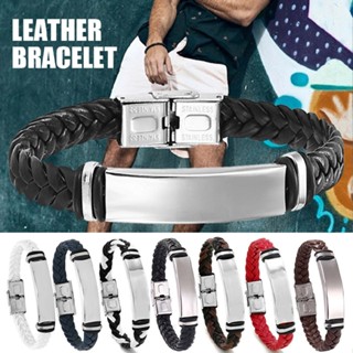 New Stainless Steel Bracelet Leather Braided Titanium Steel Leather Bracelet