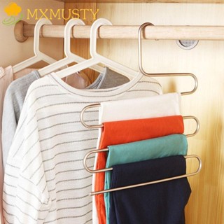 Mxmusty ไม้แขวนเสื้อสเตนเลส รูปตัว S 5 ชั้น อเนกประสงค์ ไม่ทิ้งรอย สําหรับแขวนผ้าพันคอ เสื้อผ้า