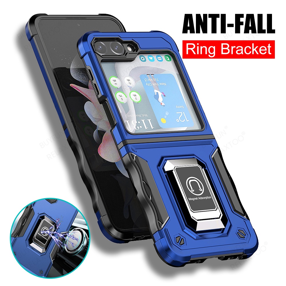เคสโทรศัพท์มือถือ PC แบบแข็ง กันกระแทก พร้อมแหวนแม่เหล็ก สําหรับ Samsung Galaxy Z Flip5 Samsung Flip 5 ZFlip5