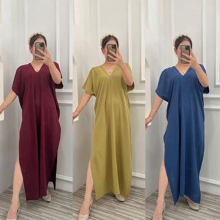 Zeivor - ZPF SUSI Maxi Dress / LONG Dress AIRFLOW/ ใหม่ล่าสุด Slit Maxi Dress / Formal Women Clothing / Casual Teenage Women Outfit / Short Sleeve Plain Dress / Teenage Fashion Contemporary ABG