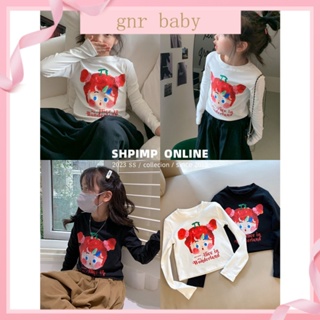 🍓GNR BABY🫐เสื้อยืดแขนยาว ผ้าฝ้าย พิมพ์ลายการ์ตูน สไตล์เกาหลี สําหรับเด็กผู้หญิง อายุ 3-12 ปี